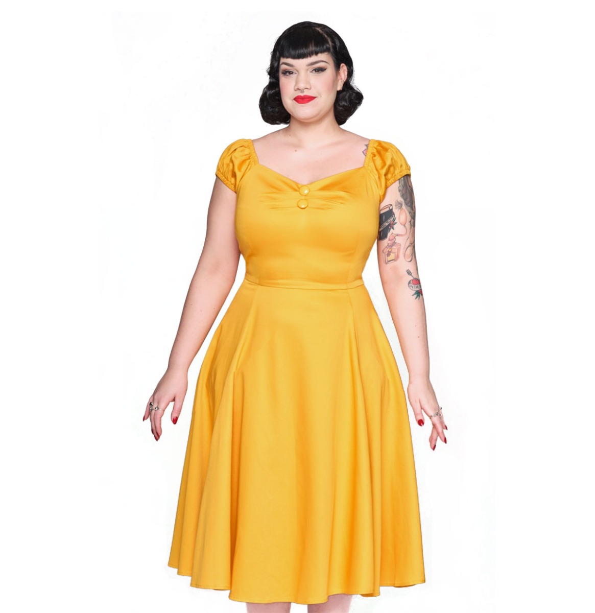 Collectif Dolores Doll Swing Dress Mustard-42 (NL)/ 16 (UK) | Collectif