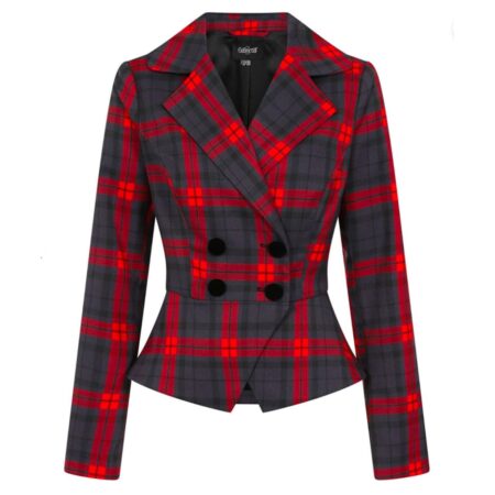 Collectif Halle Smoky Check Suit Jacket Charcoal Red-XXL | 50% korting | Fiftiesstore