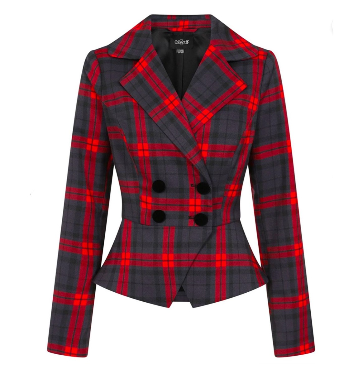 Collectif Halle Smoky Check Suit Jacket Charcoal Red-XXL | 50% korting | Fiftiesstore