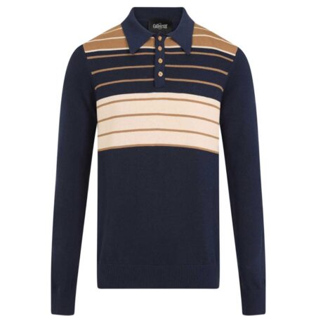 Collectif Jo Striped Polo Jumper Blue-S | 50% korting | Fiftiesstore