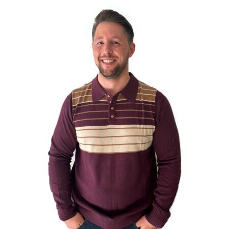 Collectif Jo Striped Polo Jumper Burgundy-XXXL | 50% korting | Collectif