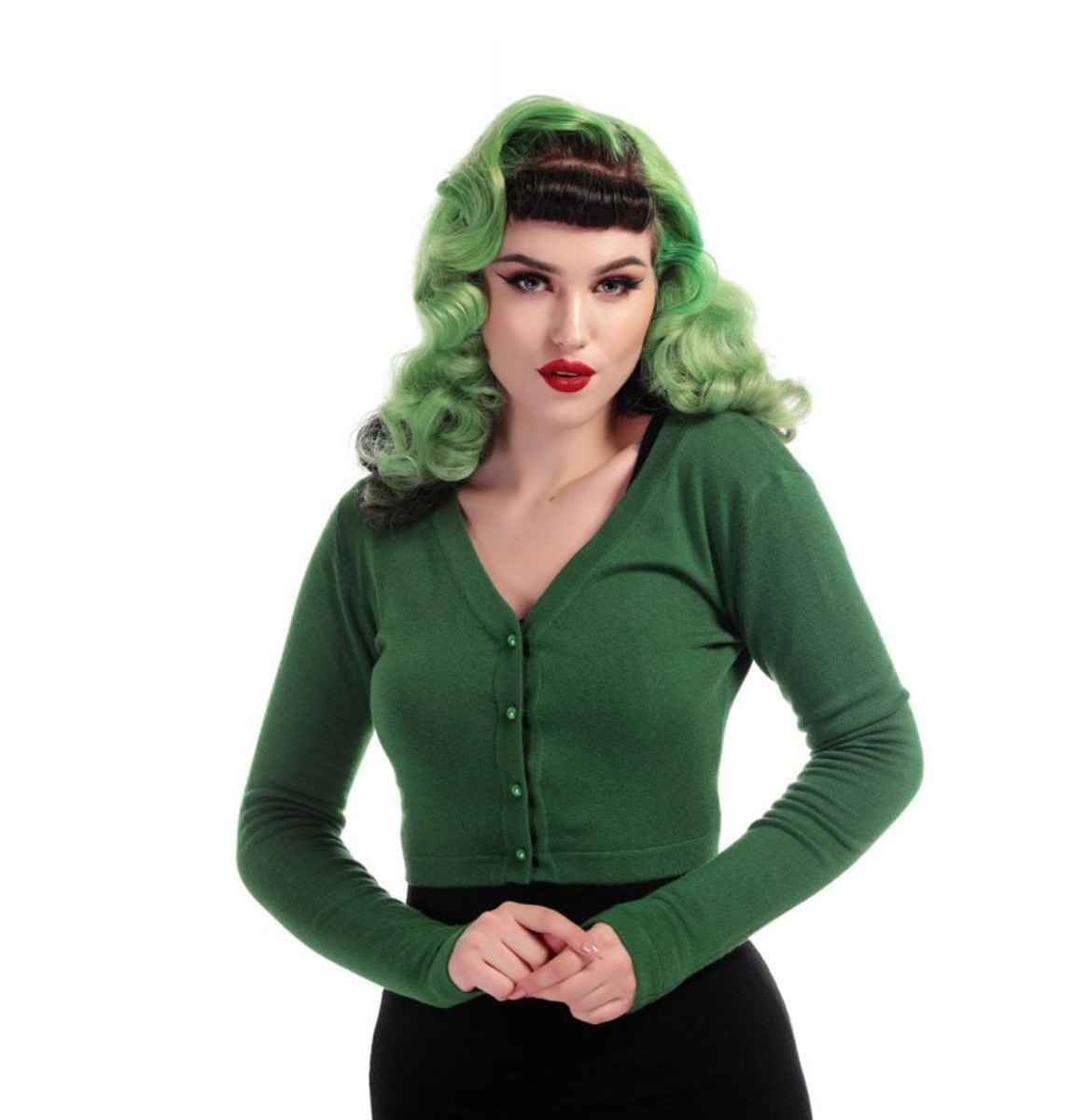 Collectif Kimberley Knitted Bolero Green-XS | Collectif