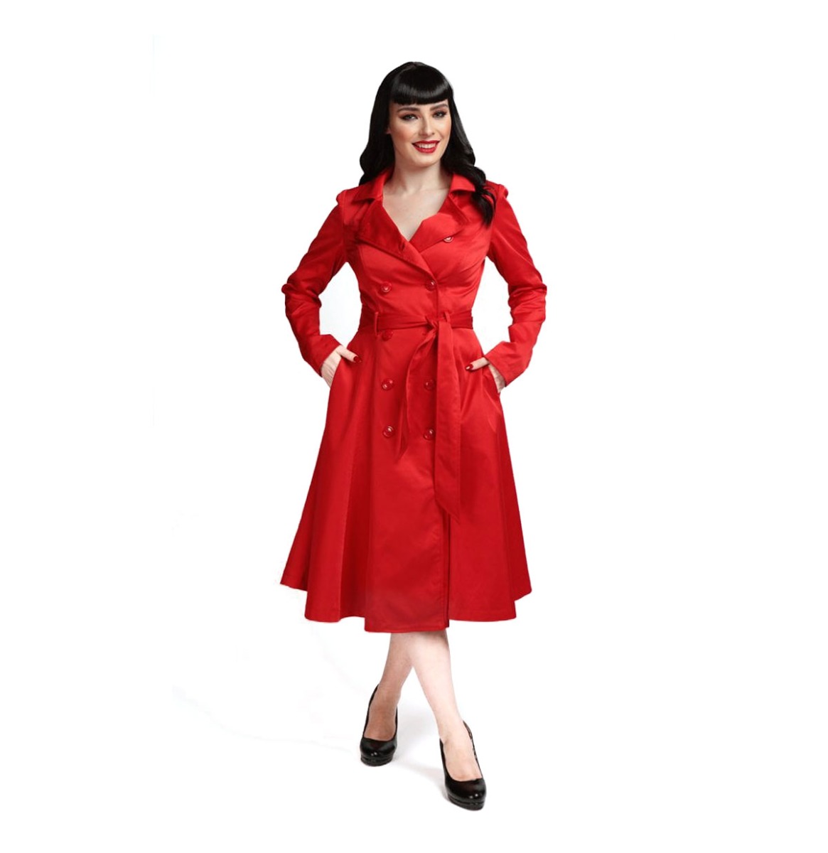 Collectif Korrina Swing Trench Coat Red-S | 50% korting | Collectif