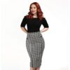 Collectif Lorrina Gingham Pencil Skirt Black / White-XXS | Collectif