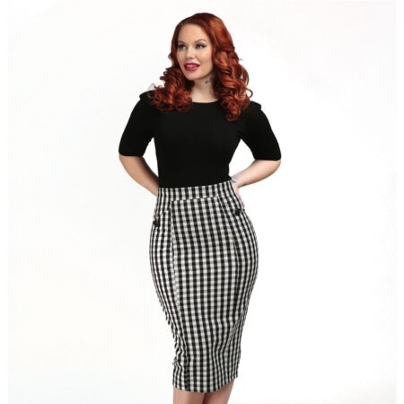 Collectif Lorrina Gingham Pencil Skirt Black / White-XXS | Collectif