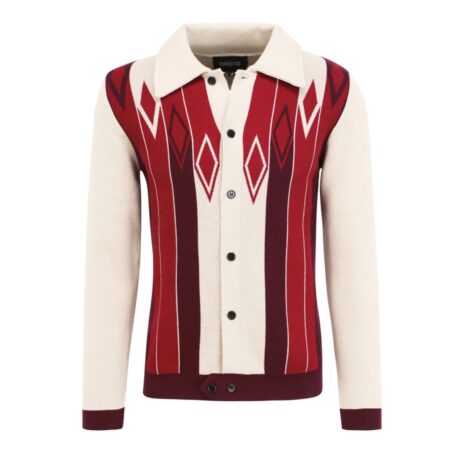 Collectif Luca Long Sleeved Diamond Cardigan Cream Red-S | 50% korting | Collectif