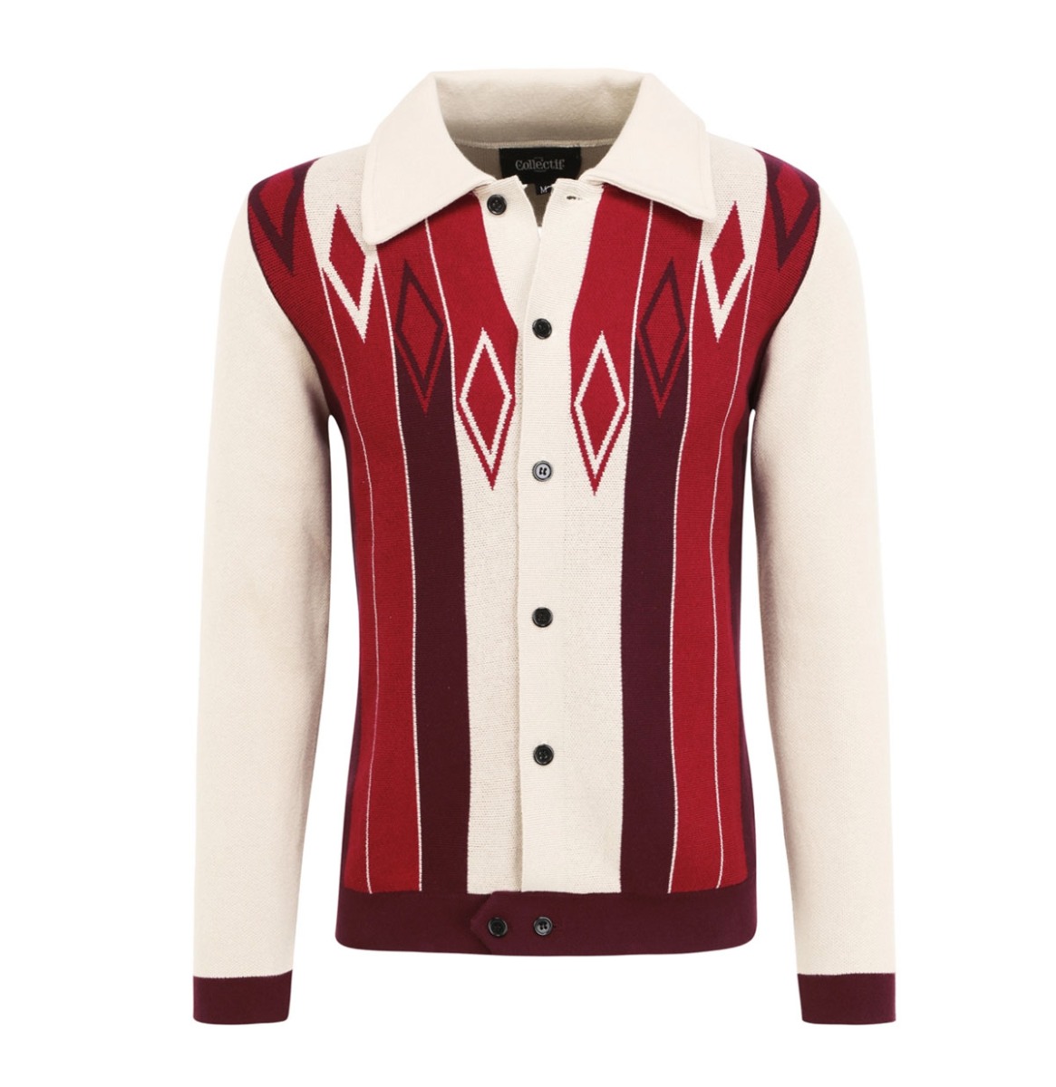Collectif Luca Long Sleeved Diamond Cardigan Cream Red-S | 50% korting | Collectif