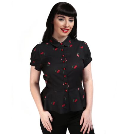 Collectif Mary Grace Cherry Blouse Black-M | 50% korting | Collectif