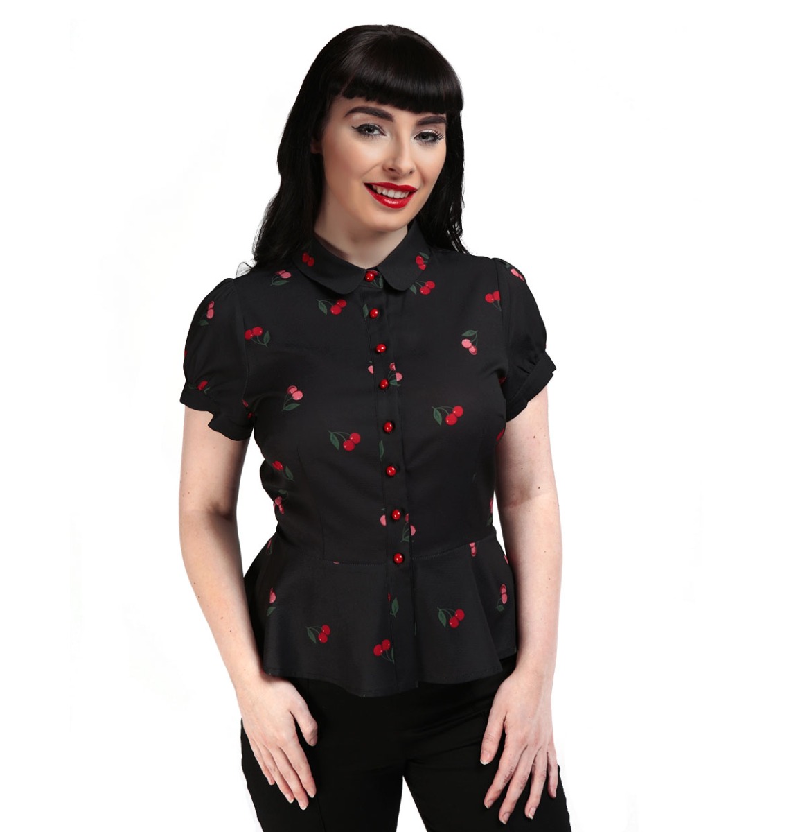 Collectif Mary Grace Cherry Blouse Black-M | 50% korting | Collectif