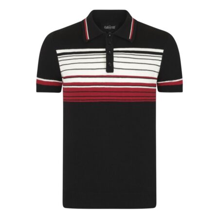Collectif Peru Striped Polo Shirt Black-XS | 50% korting | Collectif