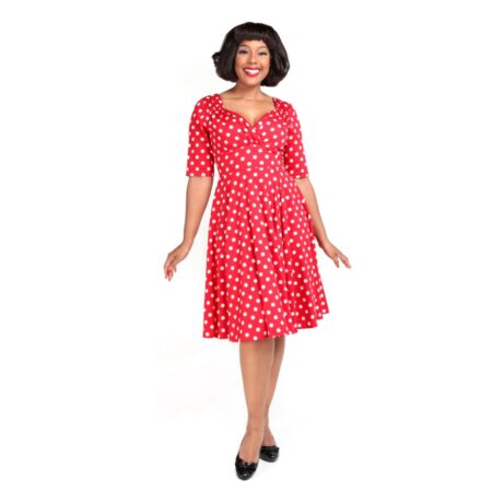 Collectif Trixie Polka Dot Swing Dress Red White-XS | 50% korting | Collectif