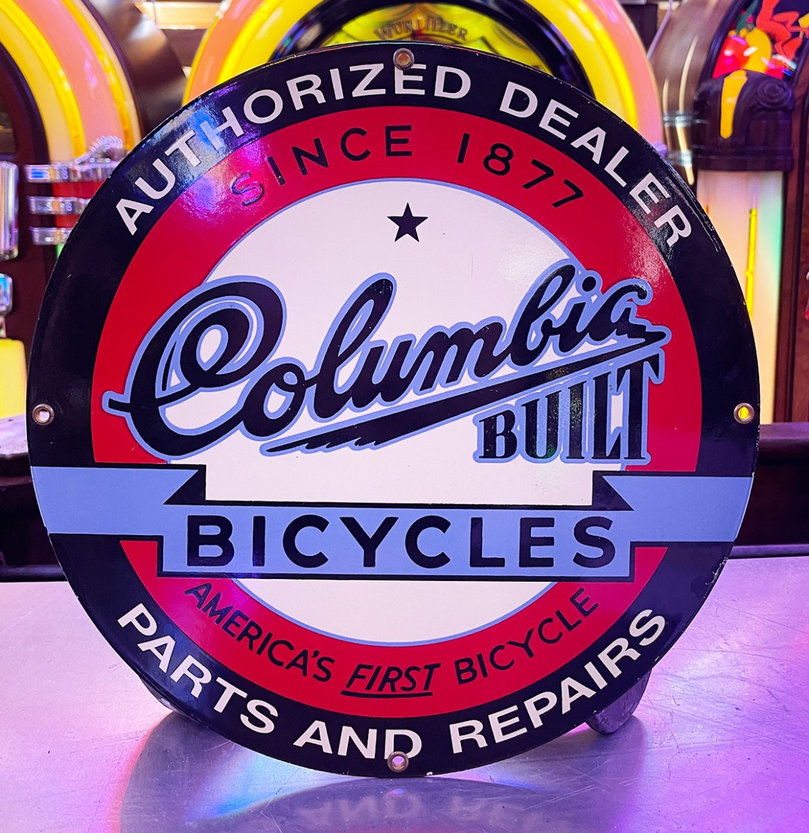 Columbia Built Bicycles Emaille Bord - 1980s Prototype Sample - Ø30cm | The Dutch Pickers