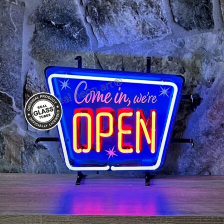 Come In We're Open Neon Verlichting 40 x 33 cm - Blauw/Rood | Real Neon Art