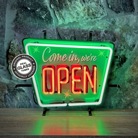 Come In We're Open Neon Verlichting 40 x 33 cm - Groen/Rood | Real Neon Art