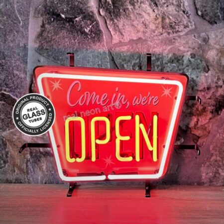 Come In We're Open Neon Verlichting 40 x 33 cm - Roze/Rood | Real Neon Art