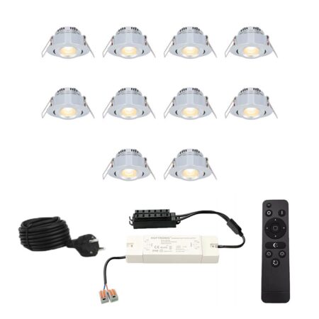 Complete Set van 10 Sienna Mini Inbouwspots 12 Volt 3W spots - 2700K warm wit - IP44 waterdicht - kantelbaar - Dimbaar - Verandaspots - Lage inbouwdiepte | HOFTRONIC