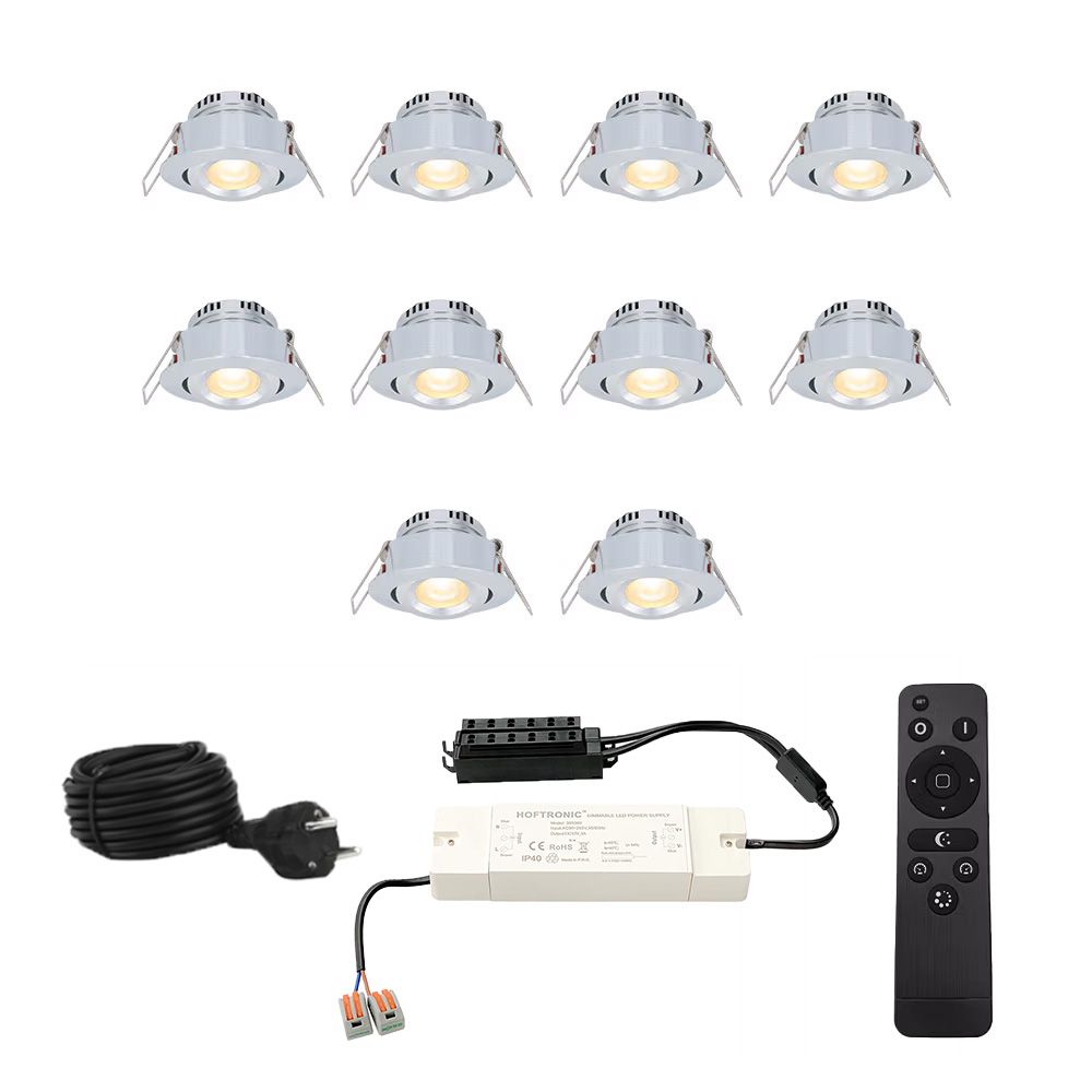 Complete Set van 10 Sienna Mini Inbouwspots 12 Volt 3W spots - 2700K warm wit - IP44 waterdicht - kantelbaar - Dimbaar - Verandaspots - Lage inbouwdiepte | HOFTRONIC