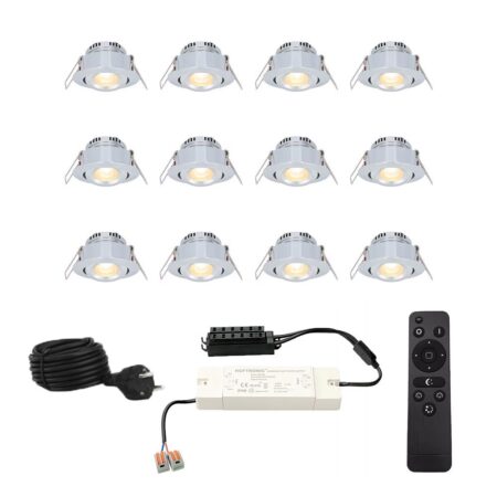 Complete Set van 12 Sienna Mini Inbouwspots 12V 3W spots - 2700K warm wit - IP44 waterdicht - kantelbaar - Dimbaar - Verandaspots - Lage inbouwdiepte | HOFTRONIC