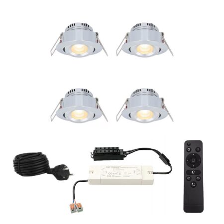 Complete Set van 4 Sienna Mini Inbouwspots 12V - 3W spots - 2700K warm wit - IP44 waterdicht - kantelbaar - Dimbaar - Verandaspots - Lage inbouwdiepte | HOFTRONIC
