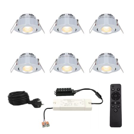 Complete Set van 6 Sienna Mini Inbouwspots 12V - 3W spots - 2700K warm wit - IP44 waterdicht - kantelbaar - Dimbaar - Verandaspots - Lage inbouwdiepte | HOFTRONIC