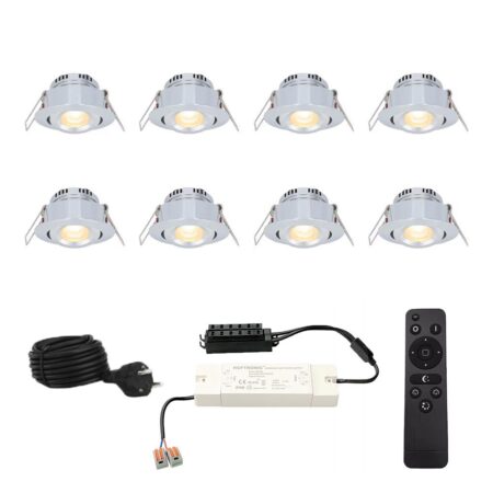 Complete Set van 8 Sienna Mini Inbouwspots 12V 3W spots - 2700K warm wit - IP44 waterdicht - kantelbaar - Dimbaar - Verandaspots - Lage inbouwdiepte | HOFTRONIC
