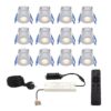 Complete set met 12 Milano inbouwspots 12V - IP65 waterdicht - 2700K warm wit - 3 Watt 200 lumen - RVS - Verandaverlichting - Dimbaar - met afstandsbediening | HOFTRONIC