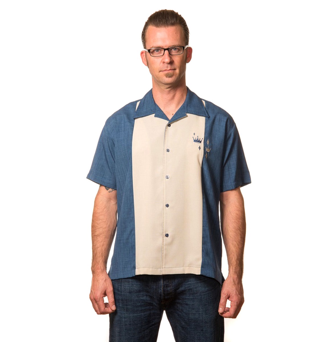 Contrast Crown Button Up Shirt Blue -S | 29% korting | Steady Clothing