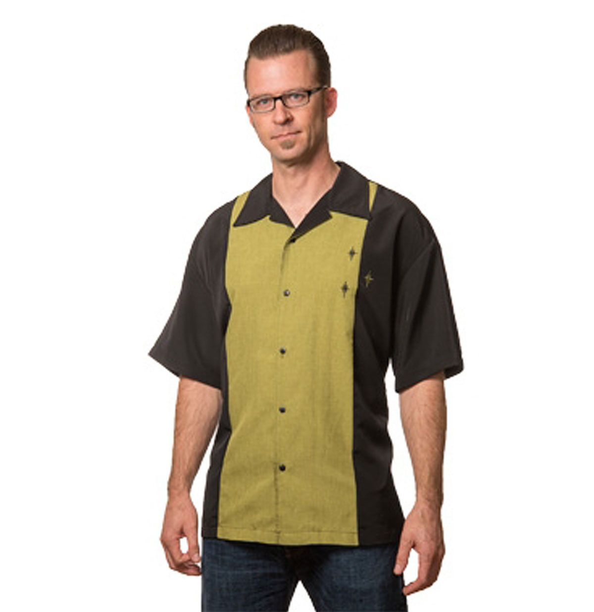 Crosshatch Button Up Shirt Black/Olive-XS | Steady Clothing