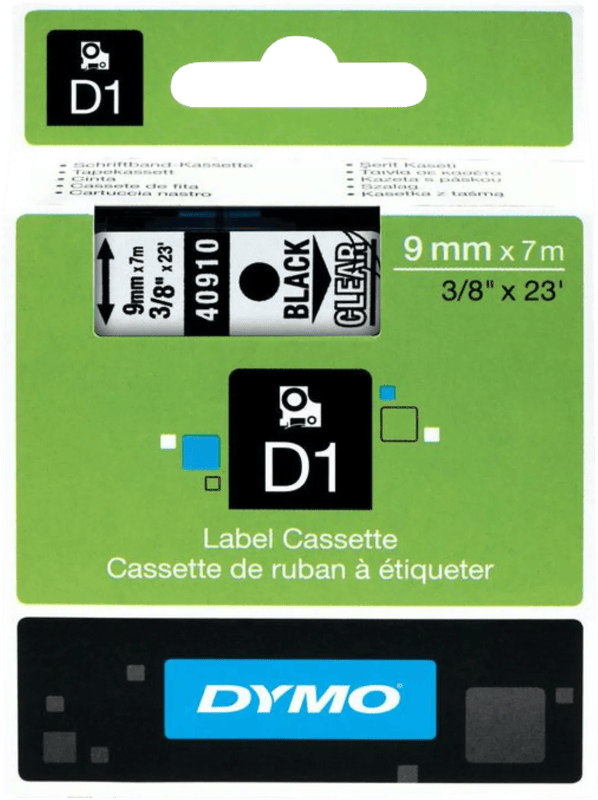 DYMO D1 9mm x 7m Zwart Wit Labels