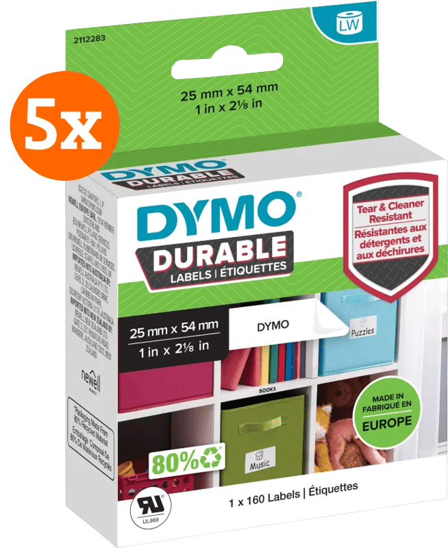 DYMO Duurzame LabelWriter Etiket 25x54mm 160 stuks 5-pack