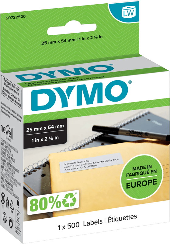 DYMO Etiket voor retouradres 25x54mm 500 stuks