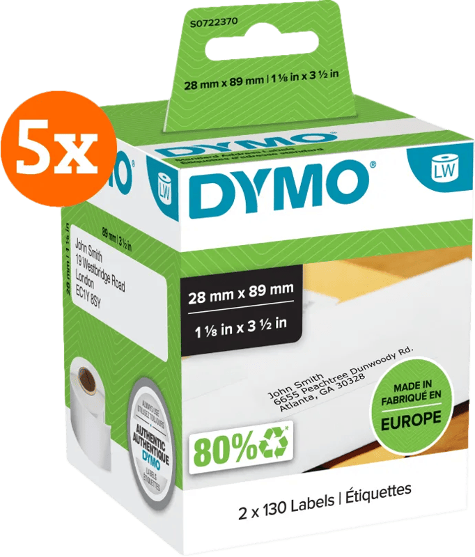 DYMO LabelWriter Adres Etiket 28 x 89 mm 260 stuks 5-pack
