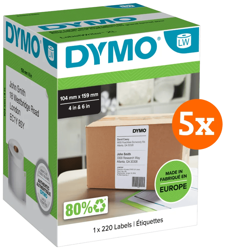 DYMO LabelWriter Extra Grote Etiketten 104 x 159 mm 5-pack