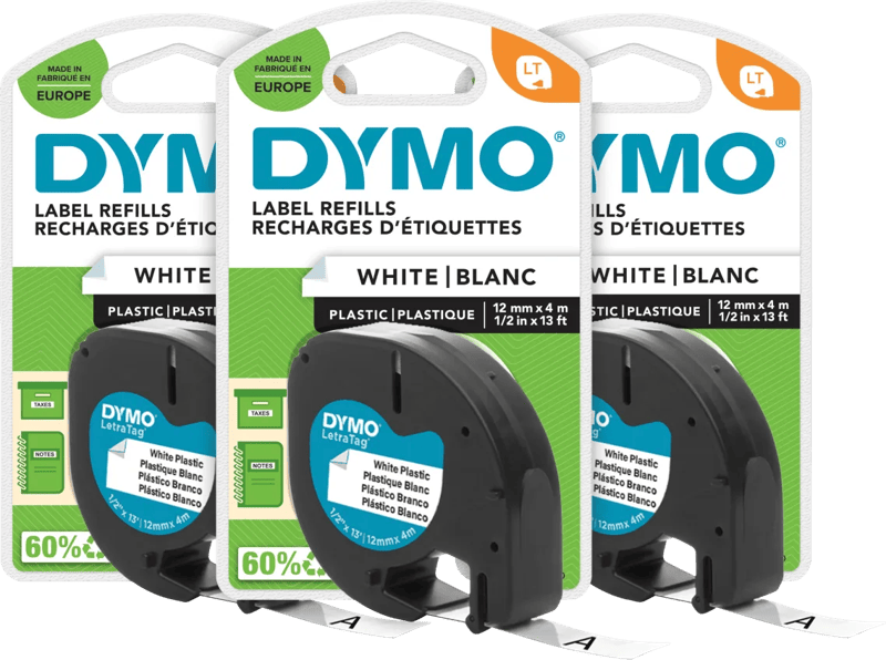 DYMO LetraTag 12mm x 4m Zwart Wit Labels 3-pack