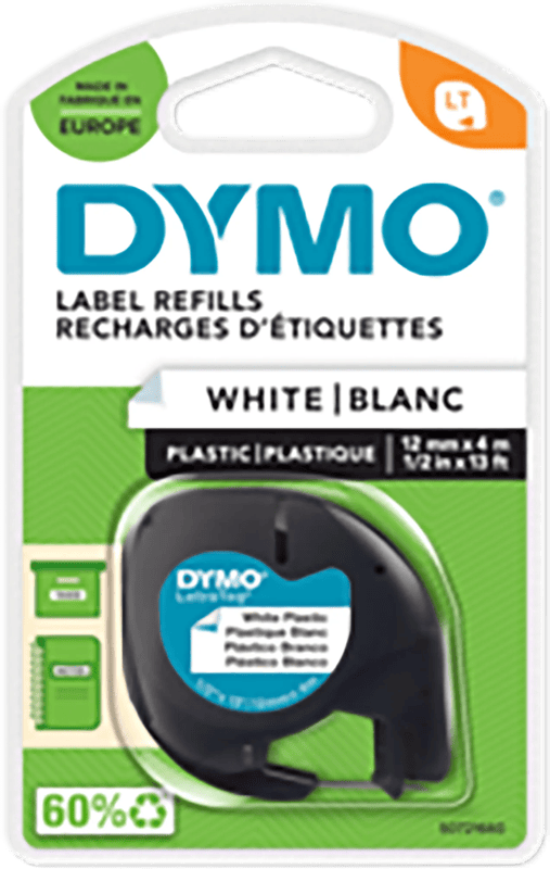 DYMO LetraTag 12mm x 4m Zwart Wit Labels