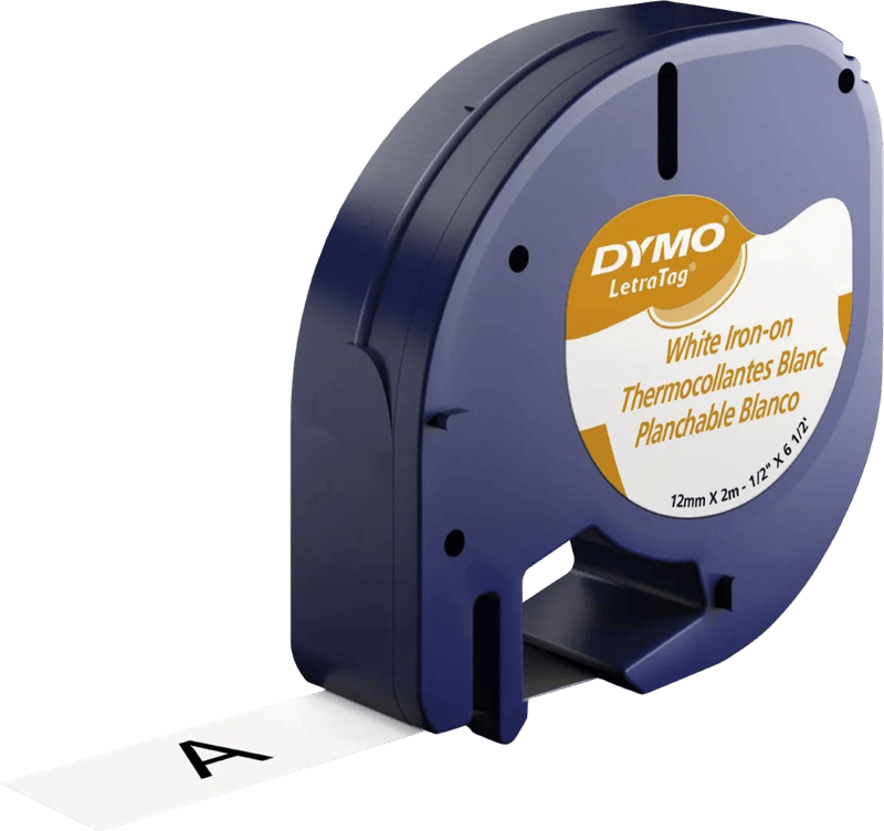 DYMO LetraTag Lettertape 12mm x 2m Opstrijkbaar Zwart Wit