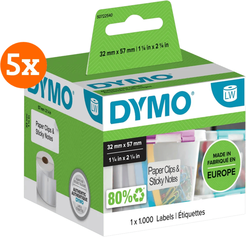 DYMO Verwijderbaar Etiket 32x57mm 1000 stuks 5-pack