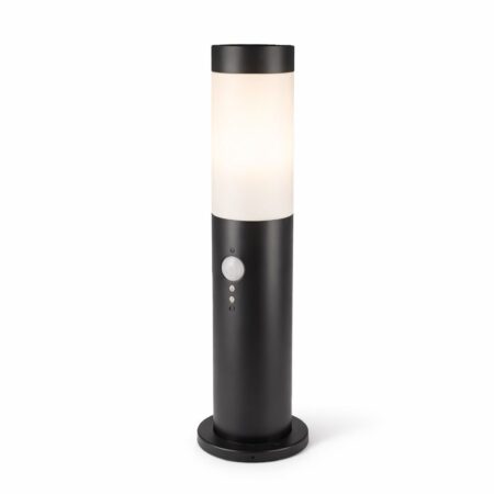Dally LED Sokkellamp Zwart S - Bewegingssensor - Schemerschakelaar - E27 fitting - IP44 Waterdicht - 45 cm - padverlichting - Staande buitenlamp | HOFTRONIC