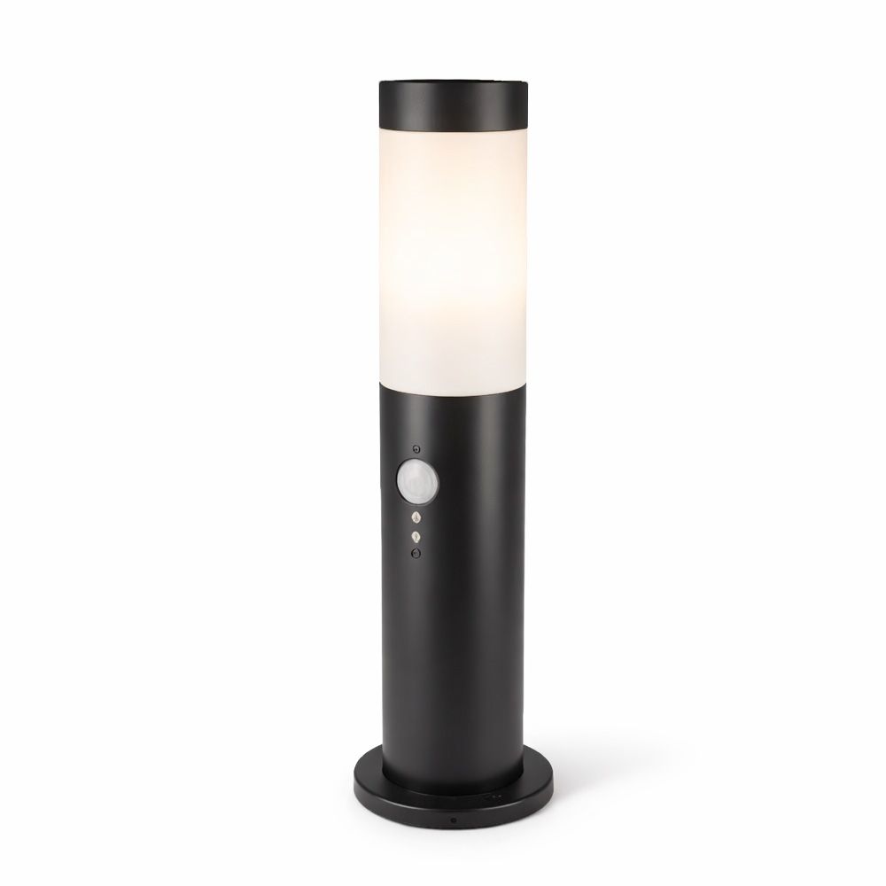 Dally LED Sokkellamp Zwart S - Bewegingssensor - Schemerschakelaar - E27 fitting - IP44 Waterdicht - 45 cm - padverlichting - Staande buitenlamp | HOFTRONIC
