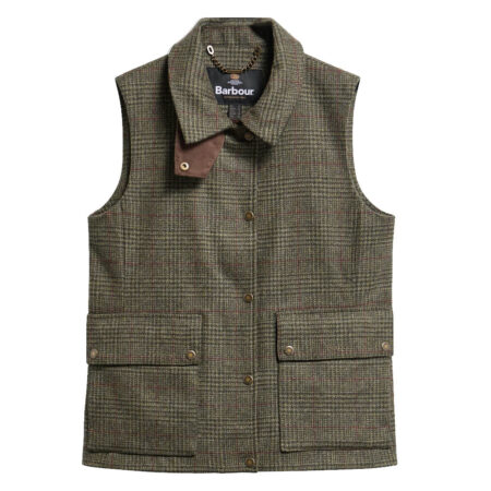 Dames Gilet Joyce Wool Olive Prince of wales | Barbour