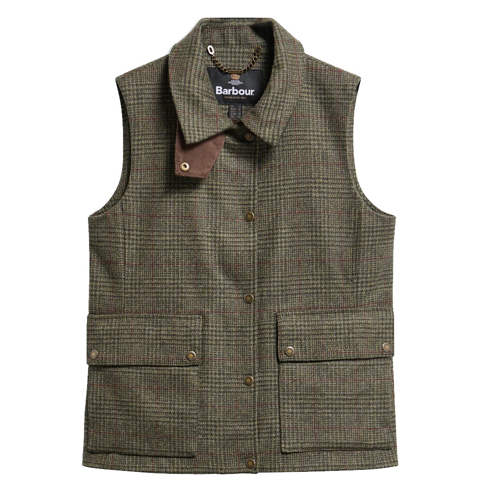 Dames Gilet Joyce Wool Olive Prince of wales | Barbour