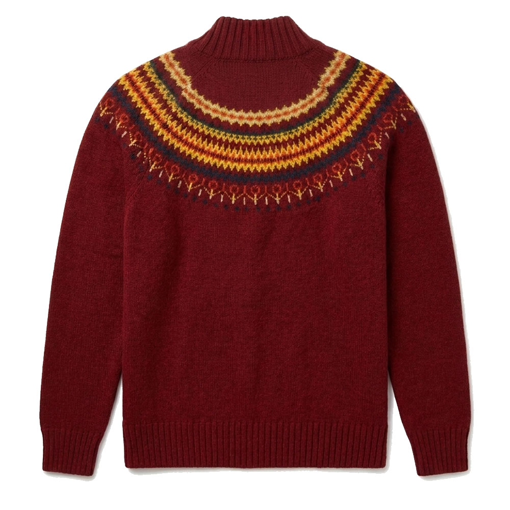 Damestrui Fairisle Yoke turtle neck Russet Red | Harley of Schotland