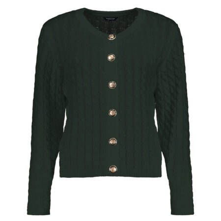Damesvest Crew Neck Cable Dark Green | Bloomings