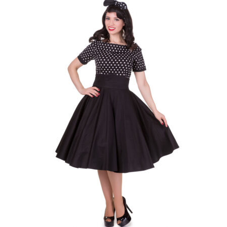 Darlene Collar Dress Black/White Polka-34 (NL)/ 8 (UK) | 15% korting | Dolly and Dotty