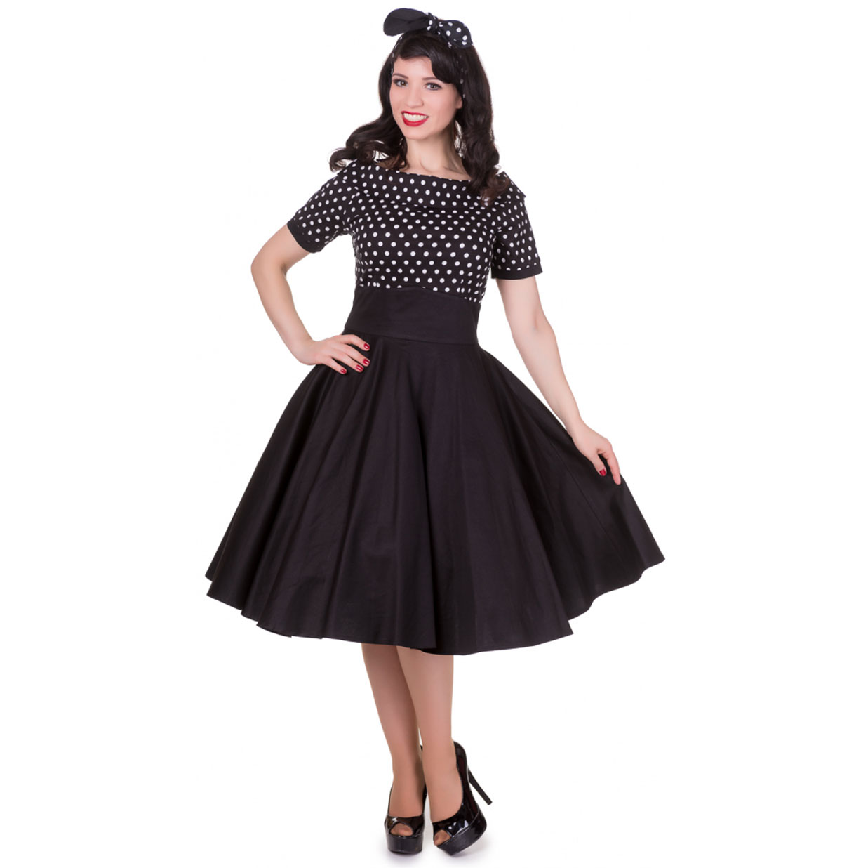 Darlene Collar Dress Black/White Polka-34 (NL)/ 8 (UK) | 15% korting | Dolly and Dotty