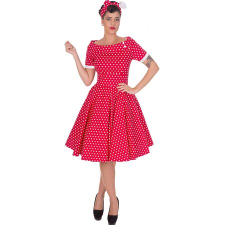 Darlene Collar Dress Red/White Polka-44 (NL)/ 18 (UK) | Dolly and Dotty
