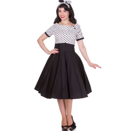 Darlene Collar Dress White/Black Polka-L | Dolly and Dotty