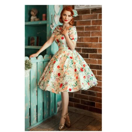 Darlene Floral Swing Dress Green-XXL | Dolly and Dotty