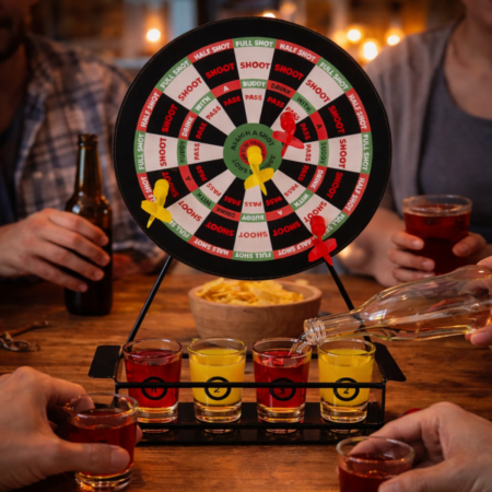 Dart Shots Drankspel - Magnetisch Dartbord met 4 Shotglaasjes | OUT OF THE BLUE