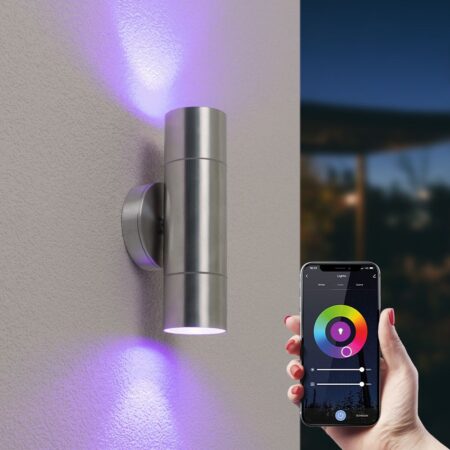 Dax Smart Wandlamp - 11W 800lm - Up & down light - Wifi + Ble - RGBWW - IP65 - GU10 - RVS | HOFTRONIC SMART